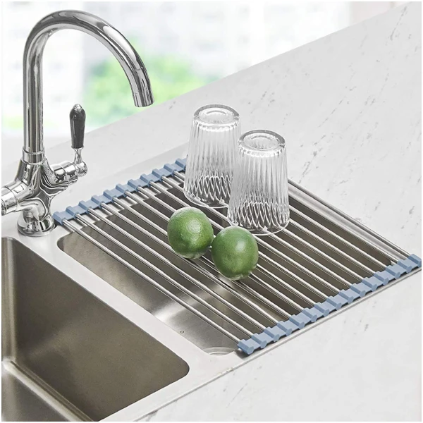 Seropy Roll Up Dish Drying Rack, Over The Sink Dish Drying Rack Kitchen Rolling Dish Drainer, Foldable Sink Rack Mat Stainless Steel Wire Dish Drying Rack for Kitchen Sink...