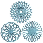 Set of 3 Silicone Trivet Mat - Non-Slip & Heat Resistant Modern Kitchen Hot Pads for Table & Countertop - Trivet for Hot Dishes, Turquoise