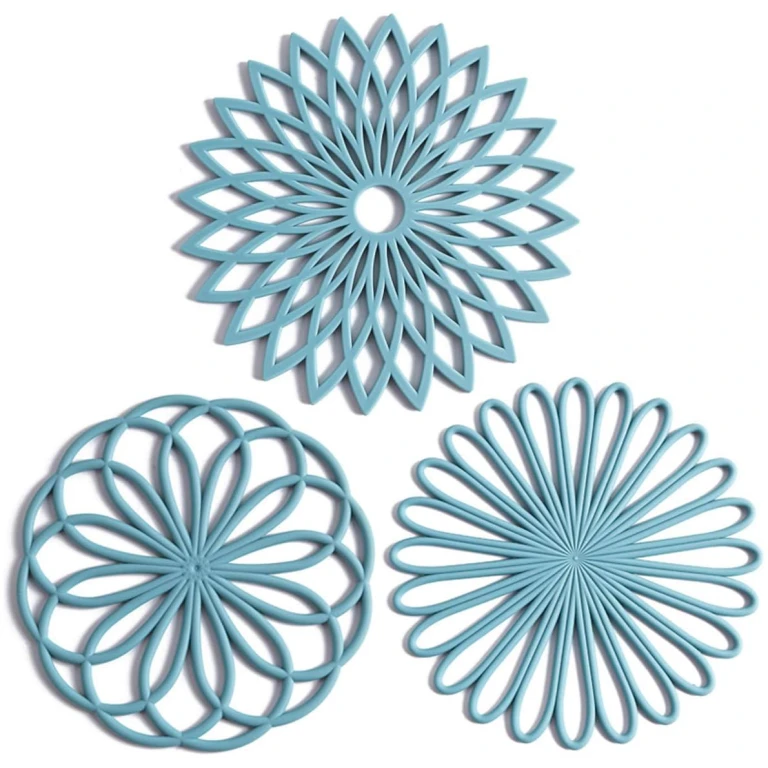 Set of 3 Silicone Trivet Mat - Non-Slip & Heat Resistant Modern Kitchen Hot Pads for Table & Countertop - Trivet for Hot Dishes, Turquoise
