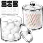 SheeChung 2 Pack Qtip Dispenser Apothecary Jars Bathroom with Labels - Qtip Holder Storage Canister Clear Plastic Acrylic Jar for Cotton Ball,Cotton Swab,Q-tips,Cotton Rounds...