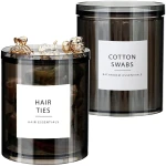 SheeChung Qtip Holder Dispenser Stackable Apothecary Jars with Storage Lids for Cotton Swabs, Balls, Pads, Floss Picks-2 Pack Acrylic Canister Black Bathroom Accessories Decor,...