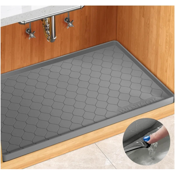 Silicone Under Sink Mat 34" x 22", Kitchen Essentials and Gadgets, Shelf Liner and Cabinet Protector, Home Organizers and Storage, Waterproof Bathroom Tray