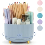 SKYDUE 360 Degree Rotating Desk Organizer, Dual-Purpose Pencil Pen Holder, Rotating Desk Pen Organizer with 5 Slots, Pencil Cup for Office, School, Home (Airy Blue)
