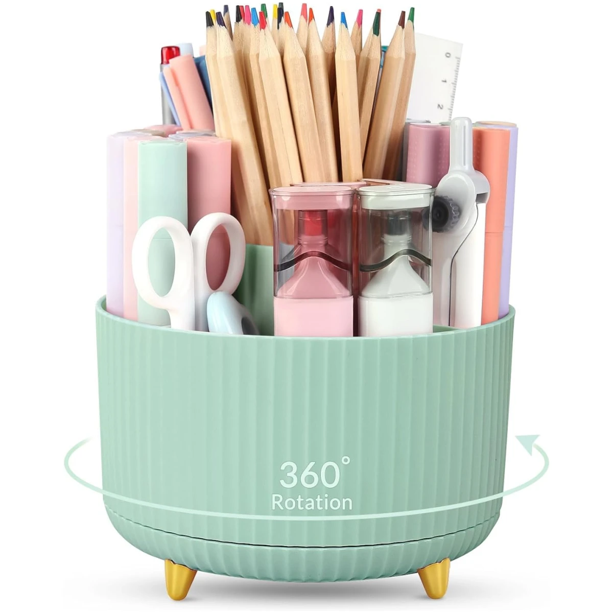 SKYDUE 360 Degree Rotating Desk Organizer, Dual-Purpose Pencil Pen Holder for Desktop, Rotating Desk Pen Organizer with 5 Slots, Pencil Cup for School, Home, Office Supplies...