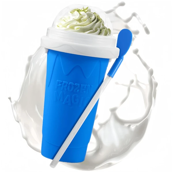 Slushie Cup, Slushy Maker Cup with Lid & Straw for Kids Friends Family, Portable Smoothie Squeeze Cup for Milk, Juices, and Ice Cream Make