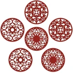SMARTAKE 6 Set Silicone Trivets, Multi-Use Carved Trivet, Insulated Non-Slip Durable Kitchen Mats, Flexible Modern Kitchen Table Mat, for Hot Dishes, Pots, Dining Countertop, Red