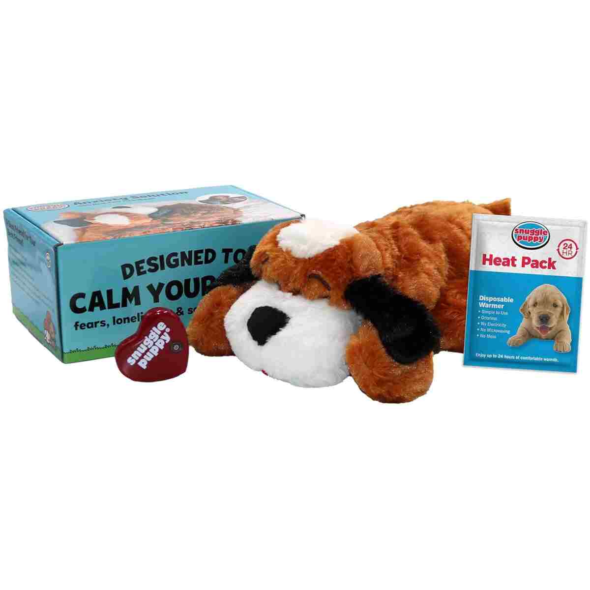 SmartPetLove Original Snuggle Puppy Heartbeat Stuffed Toy for Dogs - Pet Anxiety Relief and Calming Aid - Comfort Toy for Behavioral Training - Brown and White