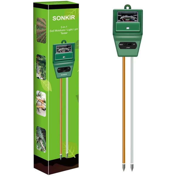 Soil pH Meter, MS02 3-in-1 Soil Moisture/Light/pH Tester Gardening Tool Kits for Plant Care, Great for Garden, Lawn, Farm, Indoor & Outdoor Use (Green)