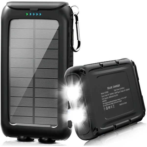 Solar-Charger-Power-Bank-49800mAh Portable Solar Phone Charger with LED Flashlight/15W Fast Charge USB C Waterproof External Backup Battery Pack for All Cell Phones & Electronic...