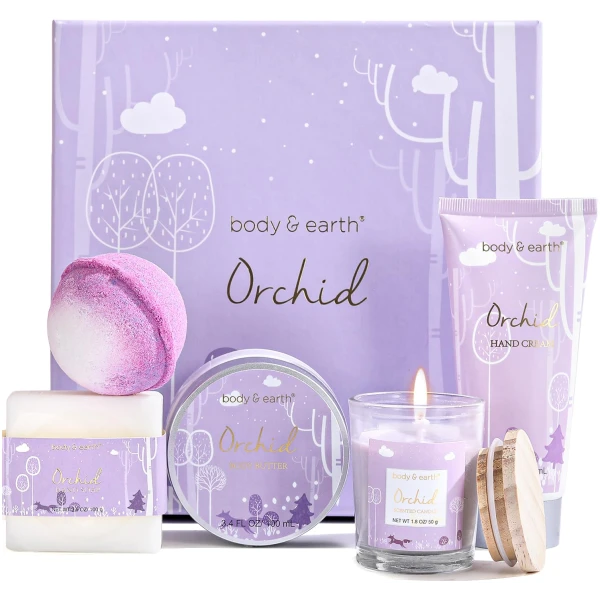 Spa Gifts for Women, Body & Earth 5 Pcs Gifts for Women Orchid Gift Sets, Bath and Body Womens Bath Gifts, Mothers Day Gift for Mom