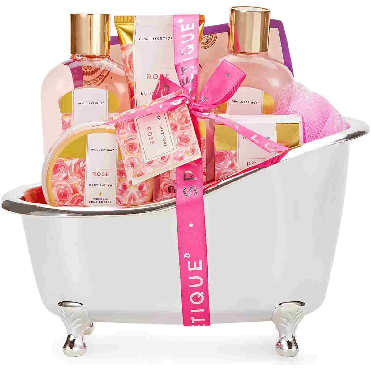 spa luxetique Gift Set For Women, Bath Sets for Women Gift, 8 Pcs Rose Spa Basket Includes Bubble Bath, Shower Gel, Body Lotion, Birthday Spa Gifts, Mother‘s Day Gifts for Mom