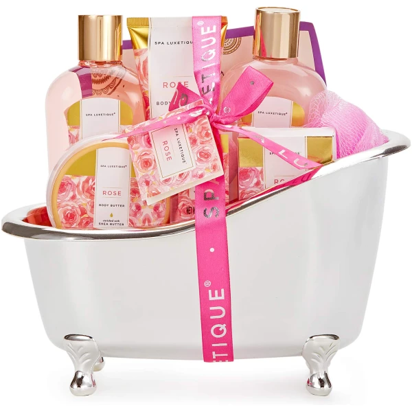 spa luxetique Gift Set For Women, Bath Sets for Women Gift, 8 Pcs Rose Spa Basket Includes Bubble Bath, Shower Gel, Body Lotion, Birthday Spa Gifts, Mother‘s Day Gifts for Mom