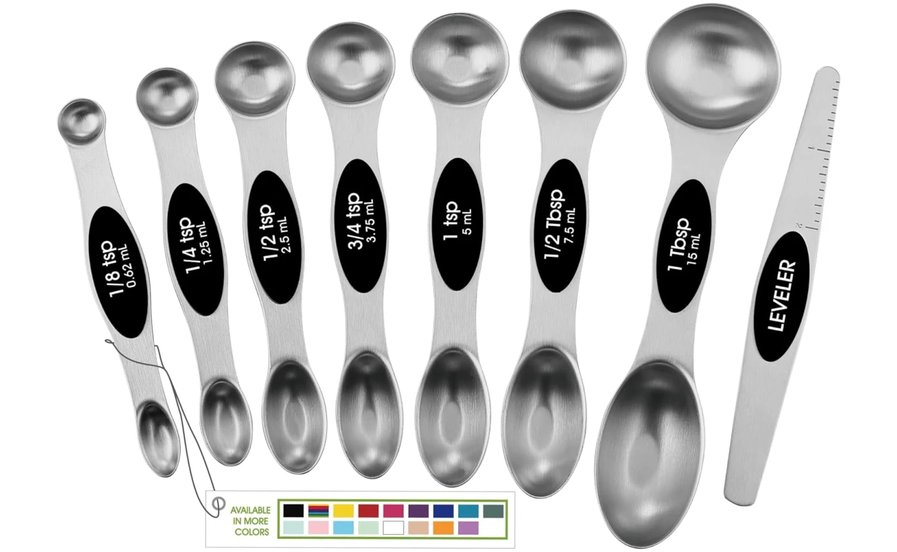 Spring Chef Stainless Steel Magnetic Measuring Spoons Set with Strong N45 Magnets, Heavy Duty Metal Kitchen Gadgets for Baking & Cooking, Fits in Most Kitchen Spice Jars, Set of...