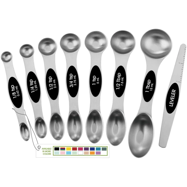 Spring Chef Stainless Steel Magnetic Measuring Spoons Set with Strong N45 Magnets, Heavy Duty Metal Kitchen Gadgets for Baking & Cooking, Fits in Most Kitchen Spice Jars, Set of...