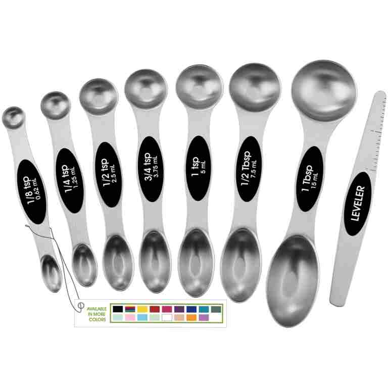 Spring Chef Stainless Steel Magnetic Measuring Spoons Set with Strong N45 Magnets, Heavy Duty Metal Kitchen Gadgets for Baking & Cooking, Fits in Most Kitchen Spice Jars, Set of...