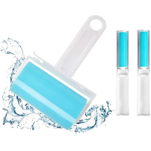 Sticky Lint Roller 3 Pack, Reusable Washable Lint Roller Pet Hair Remover Include Large and Small Size Cleaner for Clothes, Pet Hairs, Carseats