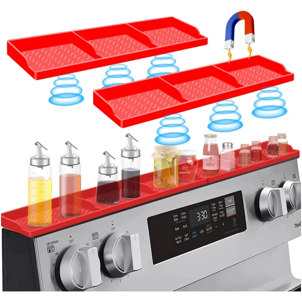 Stove Top for Shelf Silicone,30 Inch Magnetic Over the Stove Spice Rack of Shelf,Kitchen Shelf for Stove Organizer Magnet Above Stovetop Flat Back of Stove Storage Suctioned...