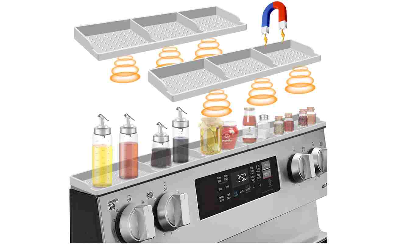 Stove Top for Silicone Shelf,30 Inch Magnetic Shelf Over the Stove Spice Rack,Kitchen Shelf for Above Stovetop Organizer Magnet Flat Back of Stove-Light Grey