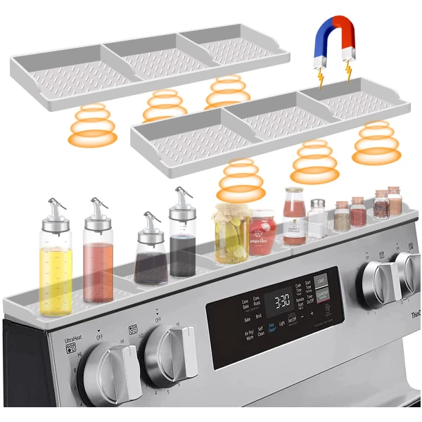 Stove Top for Silicone Shelf,30 Inch Magnetic Shelf Over the Stove Spice Rack,Kitchen Shelf for Above Stovetop Organizer Magnet Flat Back of Stove-Light Grey