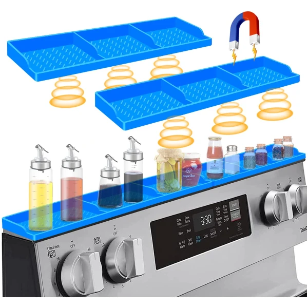 Stove Top for Silicone Shelf,30 Inch Magnetic Shelf Over the Stove Spice Rack,Kitchen Shelf for Above Stovetop Organizer Magnet Flat Back of Stove-Blue