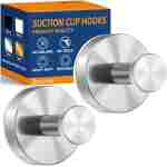 Suction Cup Hooks - 12LB Heavy Duty Stainless Steel No-Drill Hooks for Shower Wall, Bathroom, Kitchen, Glass Door, Tile, Mirror (Silver, 2 Pack)