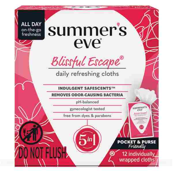 Summer's Eve Blissful Escape Daily Refreshing Feminine Wipes, Removes Odor, pH Balanced, 12 Count, 1 Pack