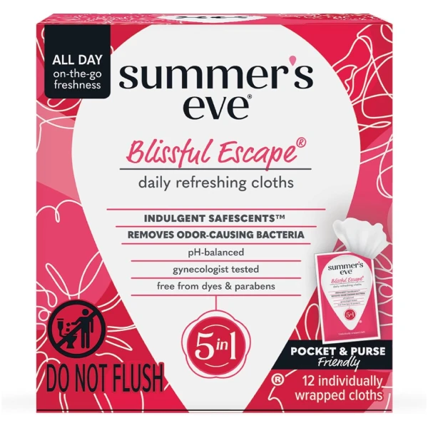 Summer's Eve Blissful Escape Daily Refreshing Feminine Wipes, Removes Odor, pH Balanced, 12 Count, 1 Pack