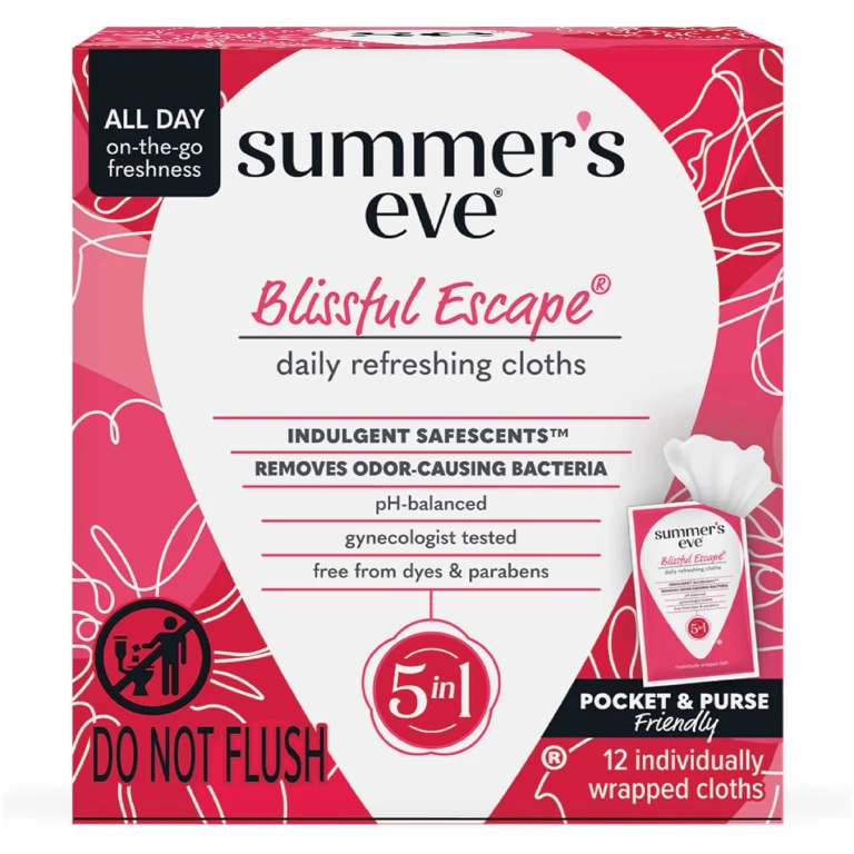 Summer's Eve Blissful Escape Daily Refreshing Feminine Wipes, Removes Odor, pH Balanced, 12 Count, 1 Pack
