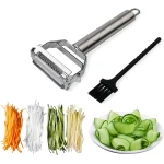 Sunkuka Julienne Peeler Stainless Steel Cutter Slicer with Cleaning Brush Pro for Carrot Potato Melon Gadget Vegetable Fruit