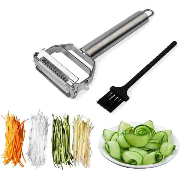 Sunkuka Julienne Peeler Stainless Steel Cutter Slicer with Cleaning Brush Pro for Carrot Potato Melon Gadget Vegetable Fruit