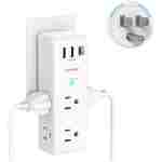 Surge Protector Outlet Extender - with Rotating Plug, 6 AC Multi Plug Outlet with 3 USB Ports (1 USB C), 1800J Wall Charger, 3-Sided Power Strip with Spaced Outlet Splitter for...