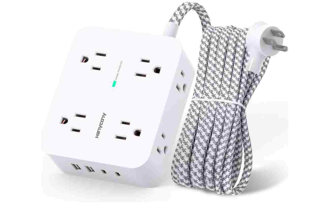 Surge Protector Power Strip - HANYCONY 8 Outlets 4 USB (2 USB C) Charging Ports, Multi Plug Outlet Extender, 5Ft Braided Extension Cord, Flat Plug Wall Mount Desk Charging...