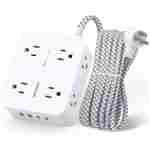 Surge Protector Power Strip - HANYCONY 8 Outlets 4 USB (2 USB C) Charging Ports, Multi Plug Outlet Extender, 5Ft Braided Extension Cord, Flat Plug Wall Mount Desk Charging...