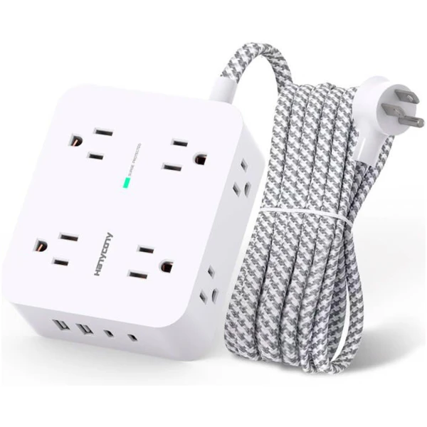 Surge Protector Power Strip - HANYCONY 8 Outlets 4 USB (2 USB C) Charging Ports, Multi Plug Outlet Extender, 5Ft Braided Extension Cord, Flat Plug Wall Mount Desk Charging...