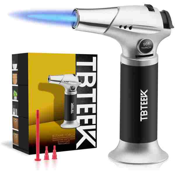 TBTEEK Butane Torch, Kitchen Torch Cooking Torch with Safety Lock & Adjustable Flame for Cooking, BBQ, Baking, Brulee, Creme, DIY Soldering(Butane Not Included)