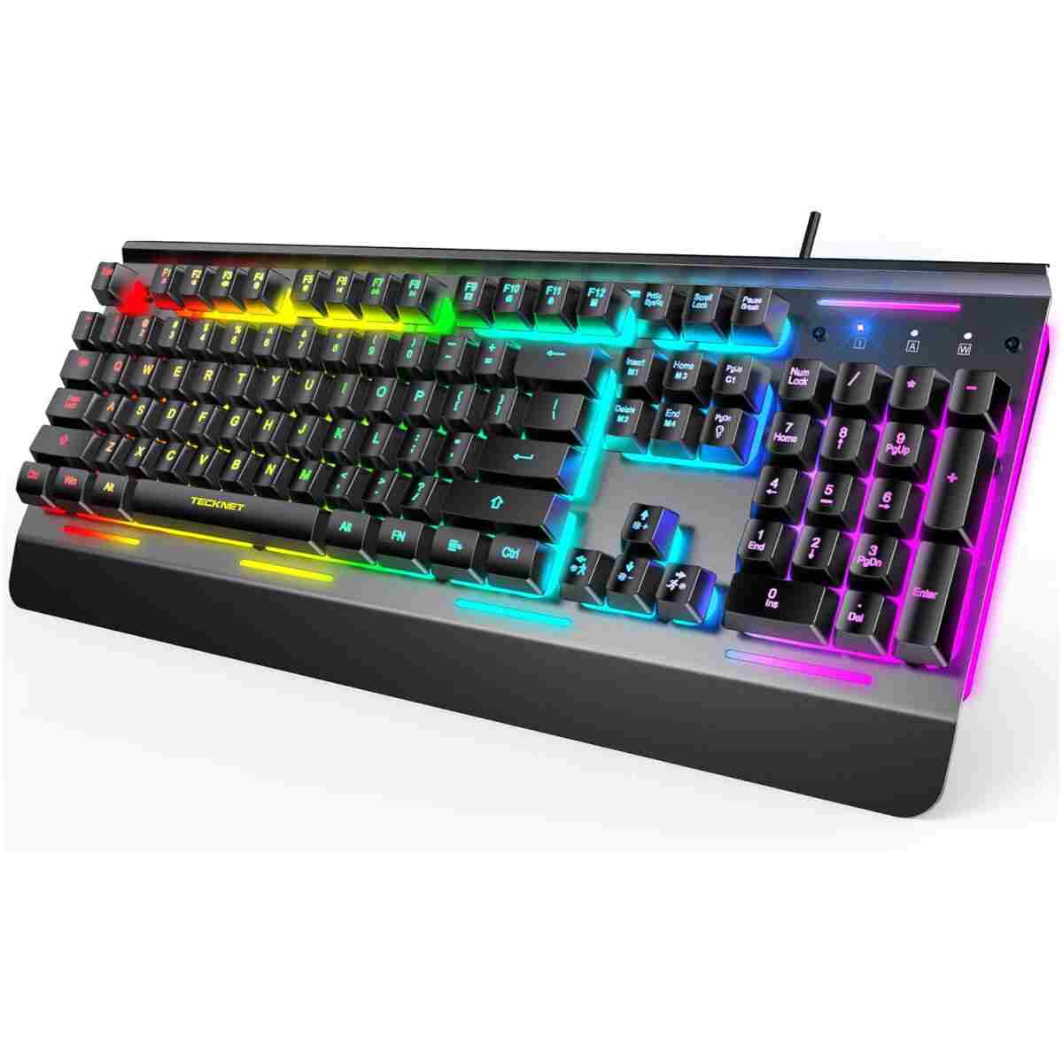 TECKNET Gaming Keyboard, USB Wired Computer Keyboard, 15-Zone RGB Illumination, IP32 Water Resistance, 25 Anti-ghosting Keys, All-Metal Panel (Whisper Quiet Gaming Switch)