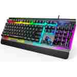 TECKNET Gaming Keyboard, USB Wired Computer Keyboard, 15-Zone RGB Illumination, IP32 Water Resistance, 25 Anti-ghosting Keys, All-Metal Panel (Whisper Quiet Gaming Switch)