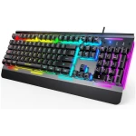 TECKNET Gaming Keyboard, USB Wired Computer Keyboard, 15-Zone RGB Illumination, IP32 Water Resistance, 25 Anti-ghosting Keys, All-Metal Panel (Whisper Quiet Gaming Switch)