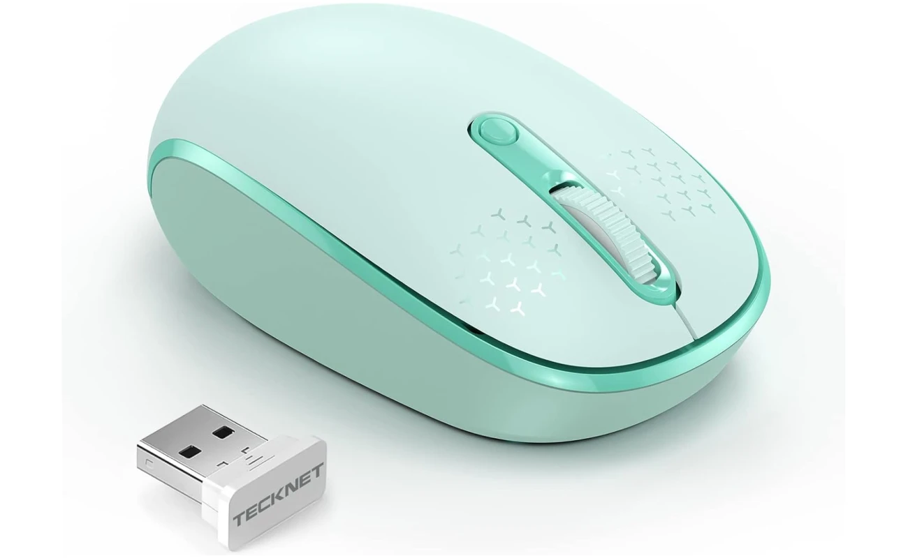 TECKNET Wireless Mouse for Laptop, 2.4G Quiet Computer Mouse with USB Receiver, 4 Buttons Portable Cordless Mice for Chromebook, Laptop, PC, Mac, 800/1200/1600 DPI - Mint Green