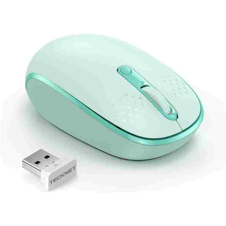 TECKNET Wireless Mouse for Laptop, 2.4G Quiet Computer Mouse with USB Receiver, 4 Buttons Portable Cordless Mice for Chromebook, Laptop, PC, Mac, 800/1200/1600 DPI - Mint Green