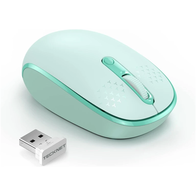 TECKNET Wireless Mouse for Laptop, 2.4G Quiet Computer Mouse with USB Receiver, 4 Buttons Portable Cordless Mice for Chromebook, Laptop, PC, Mac, 800/1200/1600 DPI - Mint Green
