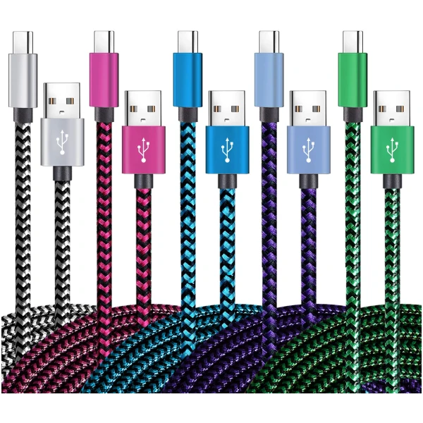 Teeind USB Type C Cable Fast Charging, Tpc001 5 Pack(6Ft 3A) Braided C Charger Cables Compatible with Samsung S10e/note 9/s10/s9/s8 Plus/A80/A50/A20