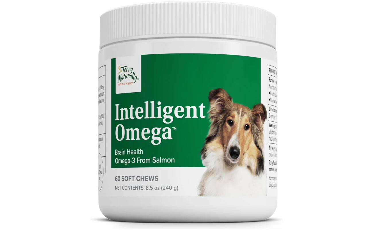 Terry Naturally Animal Health Intelligent Omega - 60 Soft Chews - Omega 3 from Salmon for Dogs - Promotes Brain & Eye Health - 60 Servings
