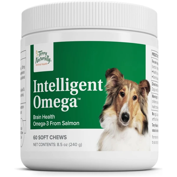 Terry Naturally Animal Health Intelligent Omega - 60 Soft Chews - Omega 3 from Salmon for Dogs - Promotes Brain & Eye Health - 60 Servings