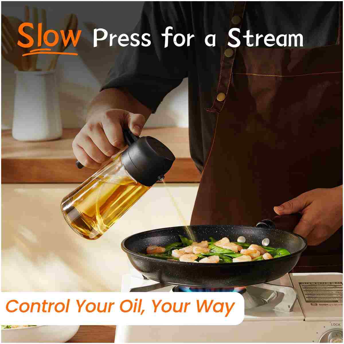 TrendPlain 16oz/470ml Glass Olive Oil Sprayer for Cooking - 2 in 1 Olive Oil Dispenser for Kitchen Gadgets, Air Fryer, Salad, and BBQ - Black & Bubblegum