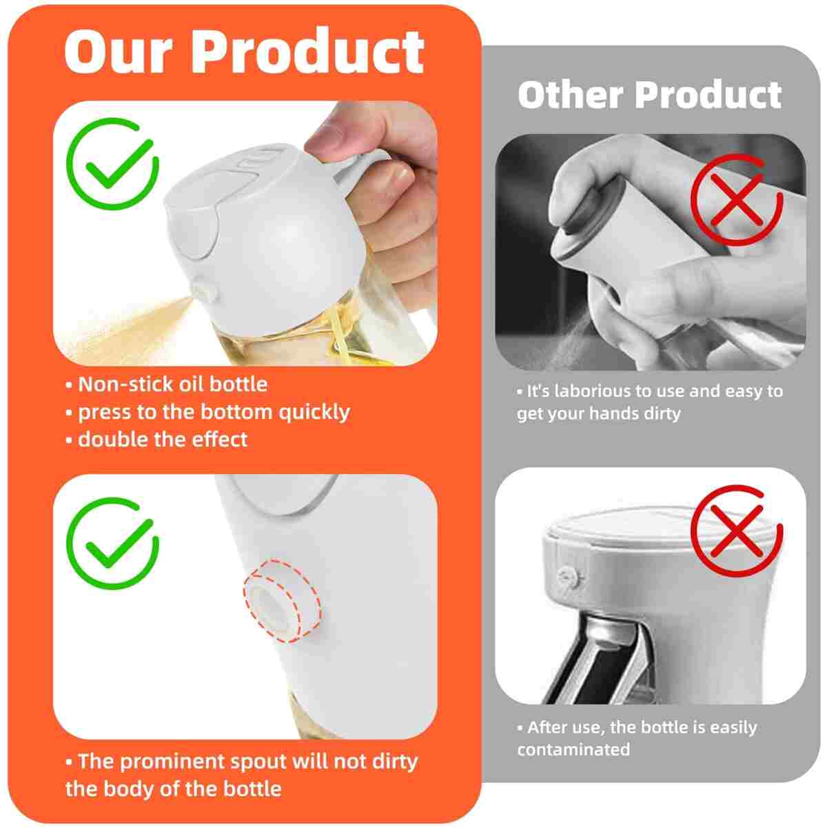 TrendPlain 16oz/470ml Glass Olive Oil Sprayer for Cooking - 2 in 1 Olive Oil Dispenser for Kitchen Gadgets, Air Fryer, Salad, and BBQ - Black & Bubblegum