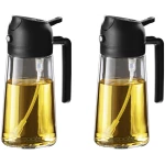 TrendPlain 16oz/470ml Glass Olive Oil Sprayer for Cooking - 2 in 1 Olive Oil Dispenser for Kitchen Gadgets, Air Fryer, Salad, and BBQ - 2 Black