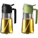 TrendPlain 16oz/470ml Glass Olive Oil Sprayer for Cooking - 2 in 1 Olive Oil Dispenser for Kitchen Gadgets, Air Fryer, Salad, and BBQ - Black & Green