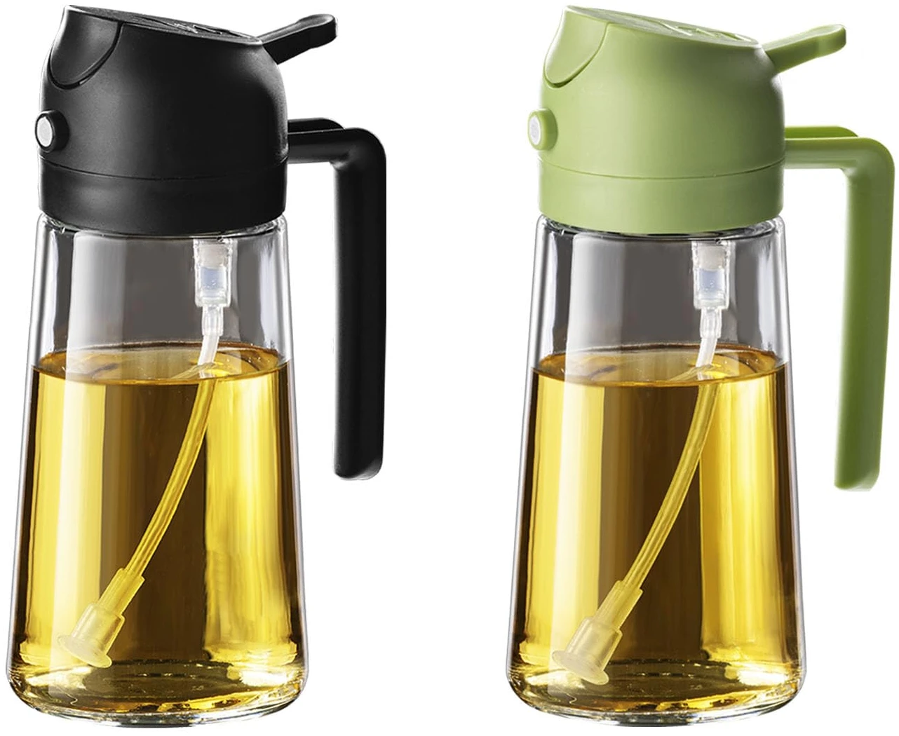 TrendPlain 16oz/470ml Glass Olive Oil Sprayer for Cooking - 2 in 1 Olive Oil Dispenser for Kitchen Gadgets, Air Fryer, Salad, and BBQ - Black & Green TrendPlain 16oz/470ml Glass Olive Oil Sprayer for Cooking - 2 in 1 Olive Oil Dispenser for Kitchen Gadgets, Air Fryer, Salad, and BBQ - Black & Green