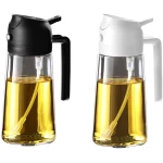 TrendPlain 16oz/470ml Glass Olive Oil Sprayer for Cooking - 2 in 1 Olive Oil Dispenser for Kitchen Gadgets, Air Fryer, Salad, and BBQ - 2 Black